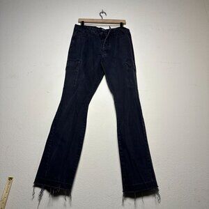 BooHooMan Denim Jean Pant Men 32x34 Streetwear Flared Distressed Indie Black